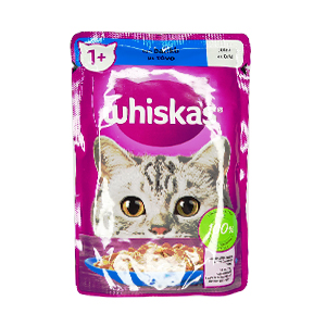 پوچ گربه ویسکاس whiskas طعم ماهی تن در ژل وزن 85 گرم