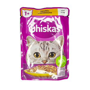 پوچ گربه ویسکاس whiskas طعم مرغ در ژل وزن 85 گرم