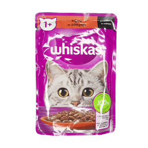 پوچ گربه ویسکاس whiskas طعم بیف در سس وزن 85 گرم