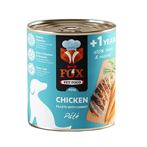 کنسرو سگ فاکس FOX پته طعم مرغ و هویج وزن 800 گرم