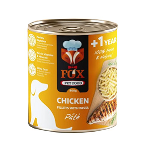 کنسرو سگ فاکس FOX پته طعم مرغ و پاستا وزن 800 گرم