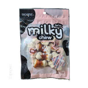 تشویقی سگ dogaholic گره نرم شیری با دور پیچ مرغ وزن 150 گرم