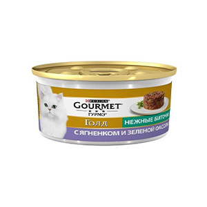 کنسرو گربه گورمت گلد Gourmet gold طعم بره و لوبیا سبز بافت فشرده وزن 85 گرم